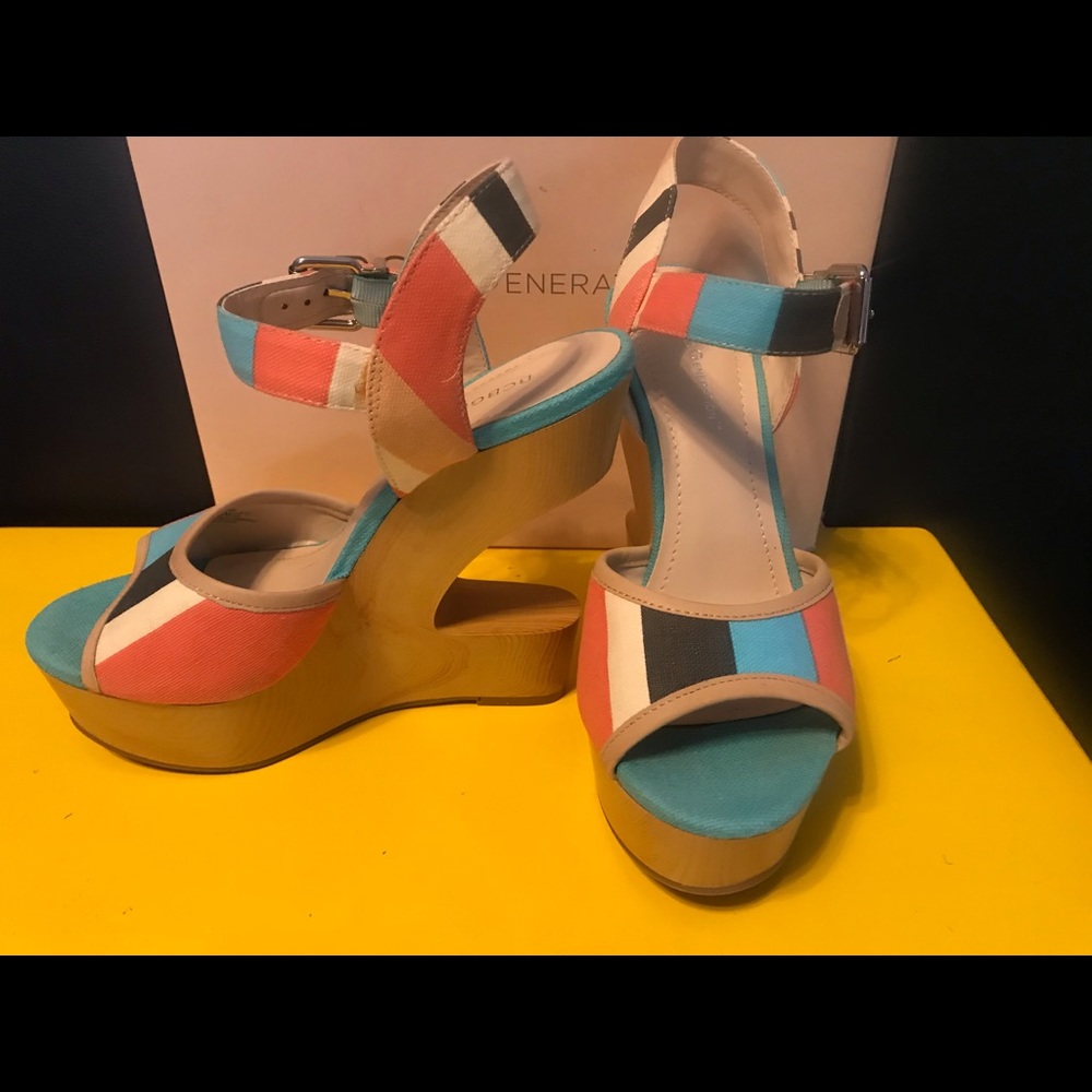 Bcbg Vendi Flamingo Multi Stripe Wedges Nib - image 4